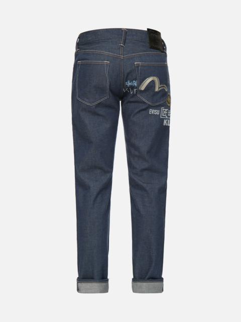 EVISU Logo Print and Embroidered Slim Straight fit Jeans #2010