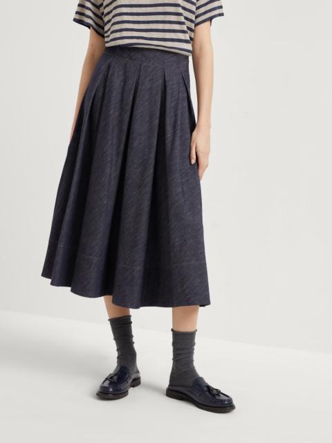 Cotton denim-effect twill pleated circle skirt
