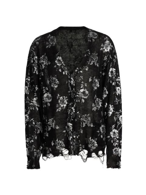 R13 Women's Rose-Print Cotton Boyfriend Cardigan - Black Red Multicolor