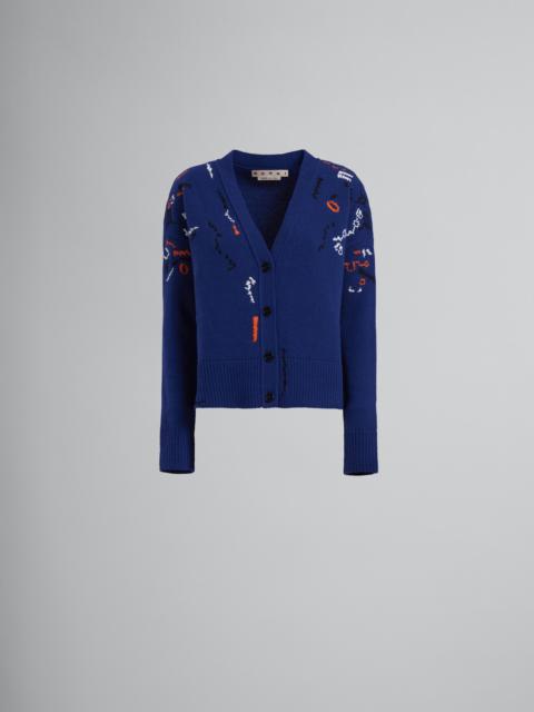 Marni BLUE CARDIGAN WITH CONTRASTING MENDING