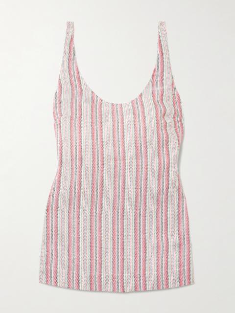 FAITHFULL Var Open-back Striped Linen And Cotton-blend Tank