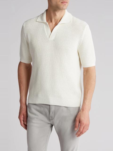 FRAME Open Knit Cotton & Silk Polo Sweater
