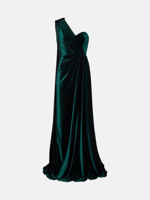 Monique Lhuillier One-shoulder velvet gown