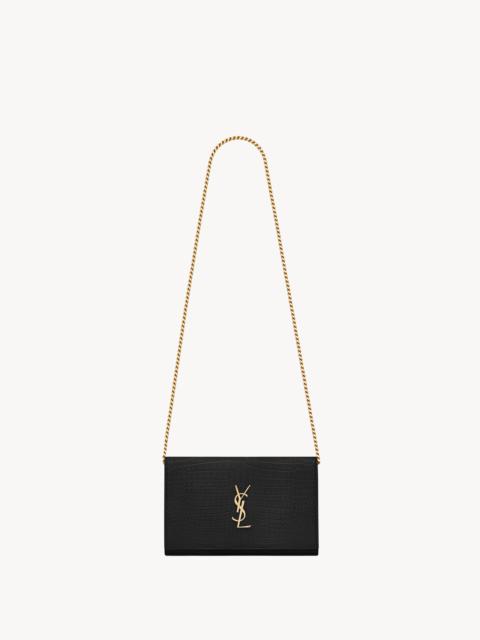SAINT LAURENT CASSANDRE CHAIN WALLET IN CROCODILE-EMBOSSED SHINY LEATHER