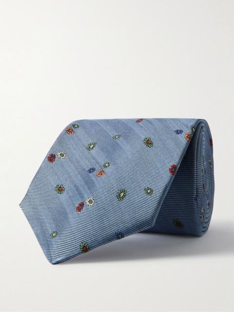 Paul Smith 8cm Embroidered Silk-Faille Tie Blue