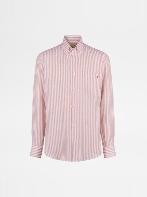 Tod's BUTTON DOWN SHIRT IN STRIPED LINEN - PINK