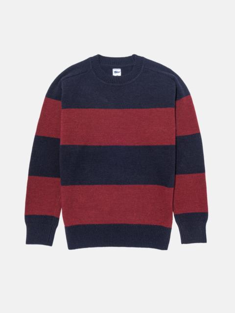 J. PRESS BURGUNDY & NAVY RUGBY STRIPE CREWNECK SWEATER - TRIM FIT