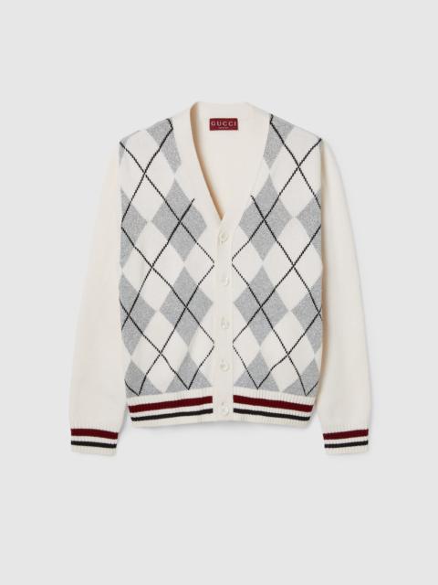 GUCCI Wool argyle intarsia knit cardigan