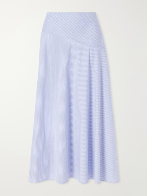 Theory Gathered Striped Cotton-blend Poplin Midi Skirt