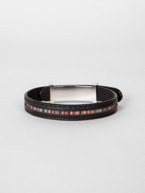 Black Leather 'Signature Stripe' Bracelet