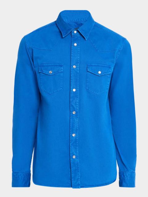TOM FORD Men's Peached Twill Snap-Front Western Shirt