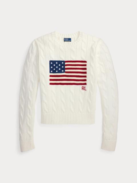 Polo Ralph Lauren Flag Cable-Knit Cotton Cropped Sweater