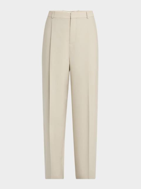 SAINT LAURENT Men's Pleated Wool-Silk Trousers