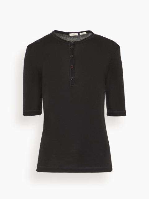 Leo Buttoned Rib Merino Top in Black