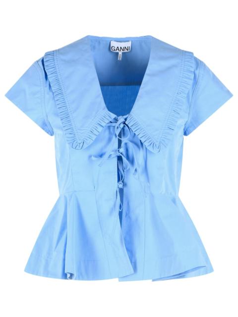 GANNI Ganni Light Blue Cotton Poplin Blouse Women