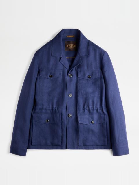 Tod's SAFARI JACKET IN LINEN - BLUE