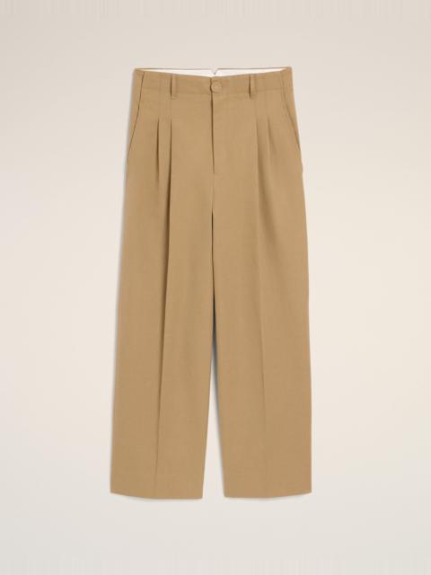 AMI Paris BEIGE HIGH-WAISTED CARROT-FIT COTTON AND LINEN TROUSERS