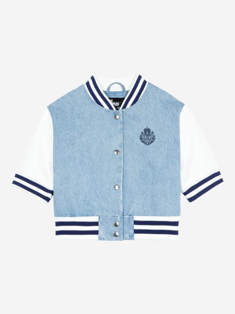 The Kooples SHORT-SLEEVED TEDDY JACKET IN DENIM