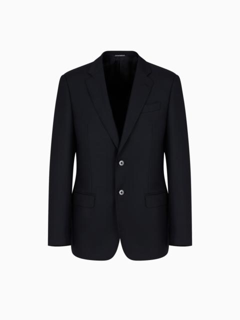 EMPORIO ARMANI Comfort-fit single-breasted jacket in virgin-wool hopsack