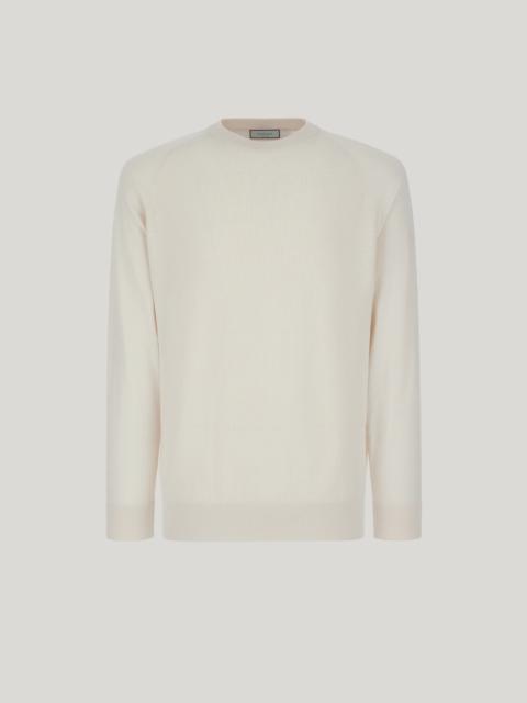 Canali CREAM LONG-SLEEVE CREWNECK IN SMOOTH COTTON-SILK BLEND