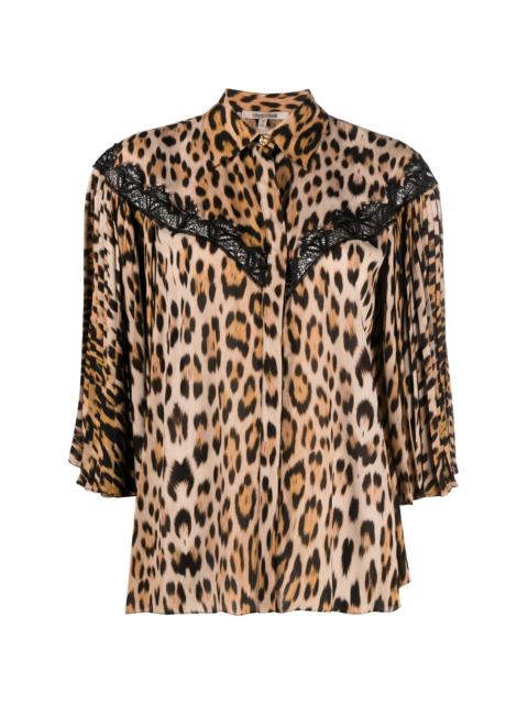 lace-detailed leopard-print shirt