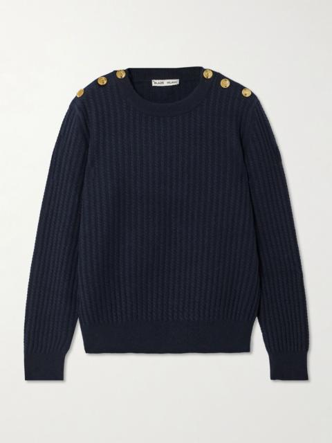 BLAZÉ MILANO Highland button-detailed cable-knit wool and cashmere-blend sweater Navy
