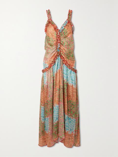 SIEDRÉS Leona Ruffled Floral-printed Crinkled-crepe Midi Dress