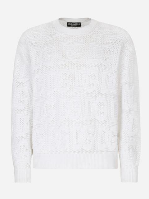 Cotton jacquard sweater with all-over jacquard DG