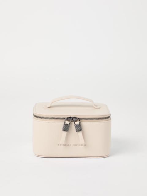 Brunello Cucinelli Grained leather jewelry box with shiny zipper pull