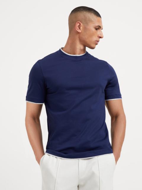 Cotton jersey crew neck T-shirt with faux-layering