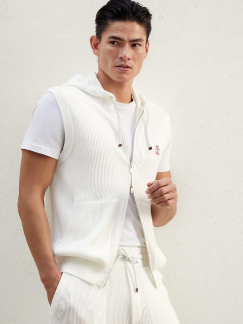 Brunello Cucinelli Cotton English rib sweater vest with zipper and hood