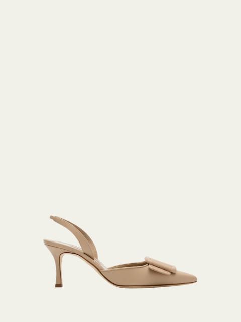 Manolo Blahnik Maysli Leather Buckle Halter Pumps