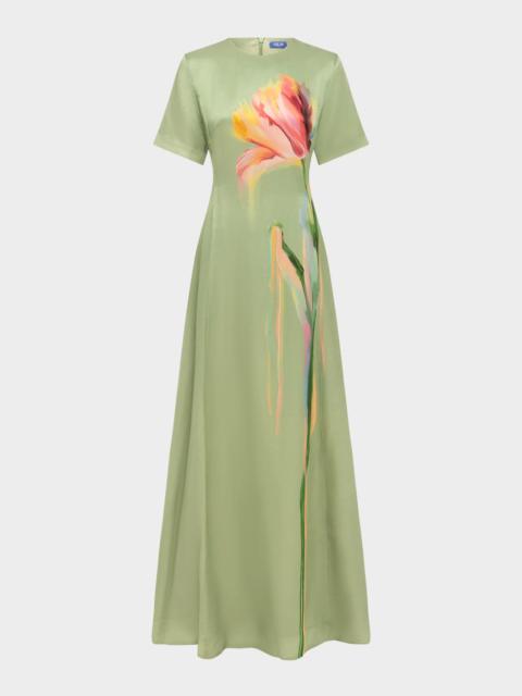 LEO LIN Alice Floral Short-Sleeve Maxi Dress