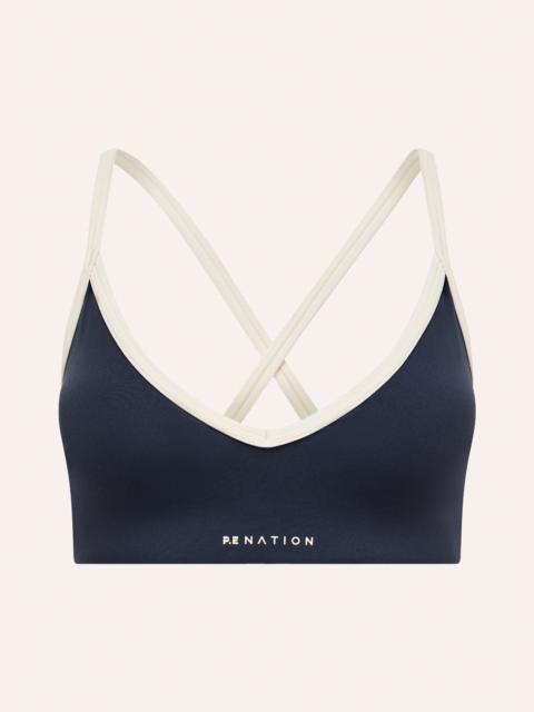 P.E NATION SPECTRUM SPORTS BRA IN MARINE BLUE & WHISPER WHITE