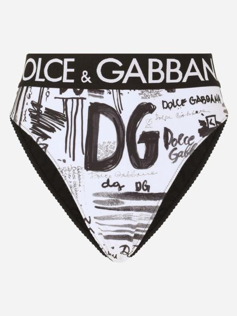 Dolce & Gabbana Jersey high-waisted briefs with DG graffiti print and branded elastic