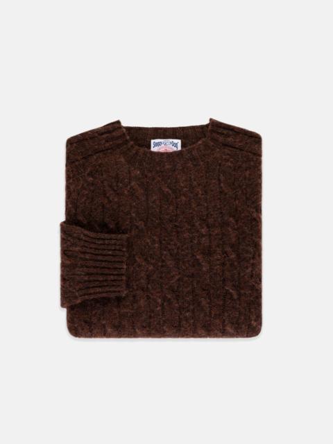 J. PRESS MADE-IN-SCOTLAND BROWN SHAGGY DOG CABLEKNIT SWEATER - CLASSIC FIT