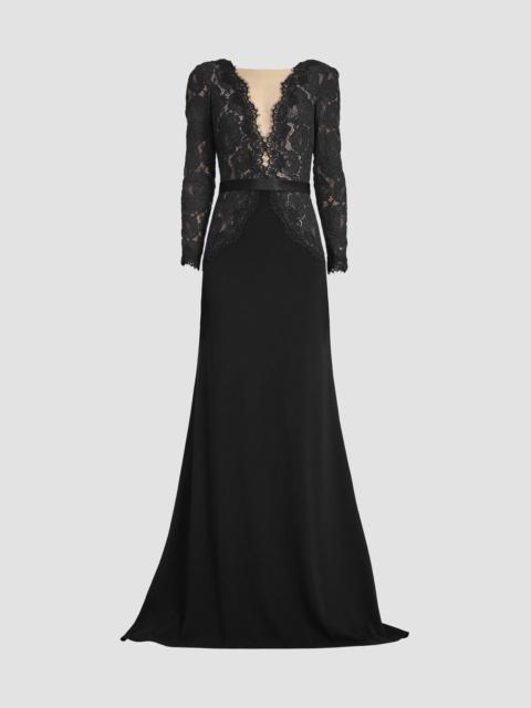 TADASHI SHOJI Women's Corwin Embroidered Illusion Gown - Black Beige