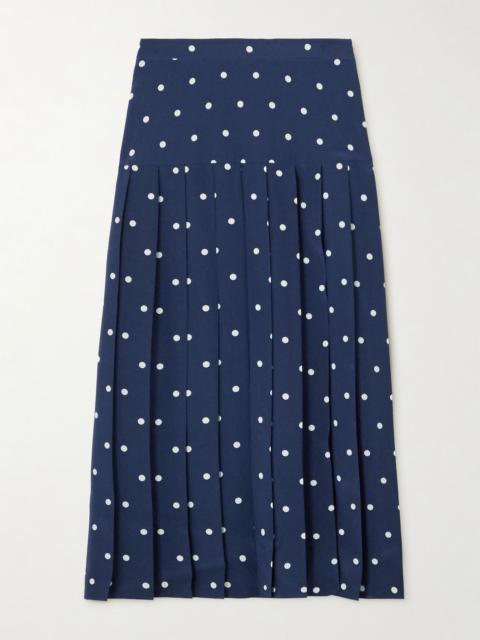 Alessandra Rich Pleated polka-dot silk midi skirt Navy