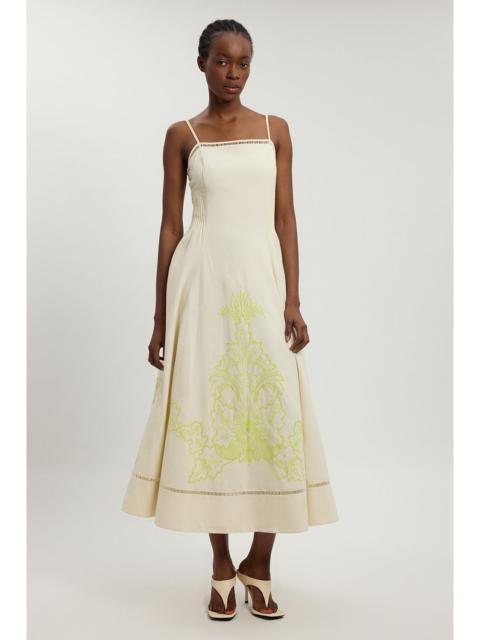 KAREN MILLEN Linen Blend Beaded Cutwork Strappy Midi Dress