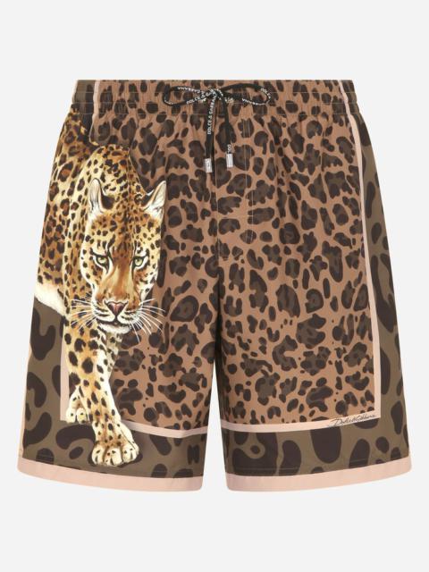 Dolce & Gabbana Mid-length swim trunks with leopard print