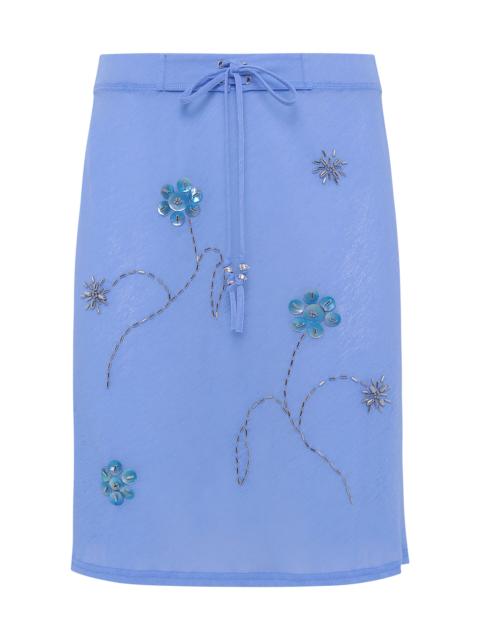 SIEDRÉS Liz Embroidered Mesh Midi Skirt light blue