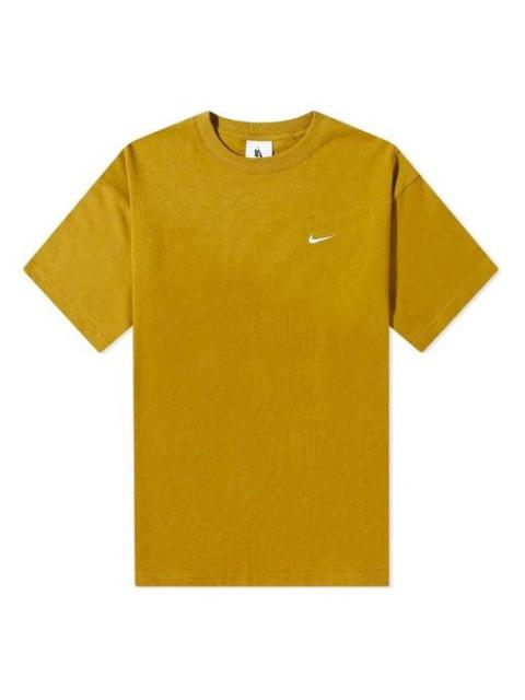 Men's Nike Solid Color Cotton Embroidered Logo Round Neck Short Sleeve Yellow T-Shirt CV0559-318