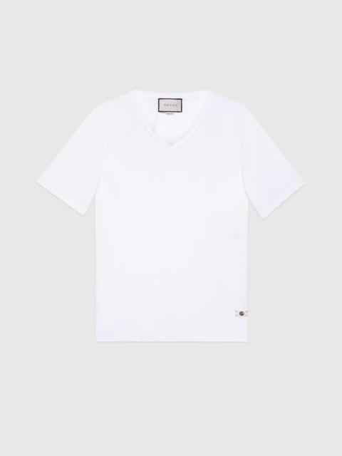Linen V-neck T-shirt with Double G
