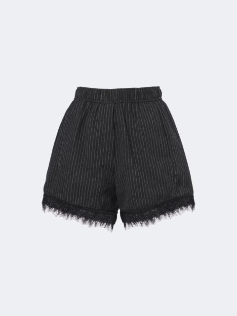 GANNI Lace-trimmed pinstripe flannel shorts