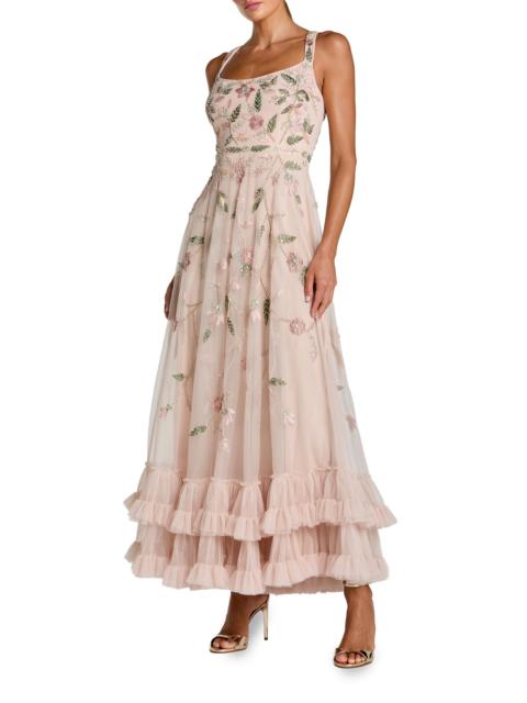 MAC DUGGAL Women's Floral Embellished Scoopneck Maxi Dress - Porcelain