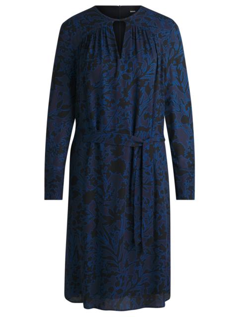 BOSS LONG-SLEEVED DRESS WITH FLORAL PRINT AND BELT