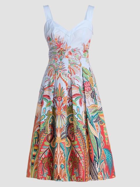 Etro Women's Paisley Pleated Cotton Midi Dress - Printed Blue Base