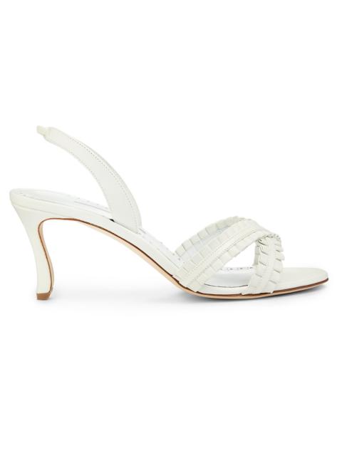 Manolo Blahnik Women's Volusan 70MM Leather Slanted-Heel Sandals - White