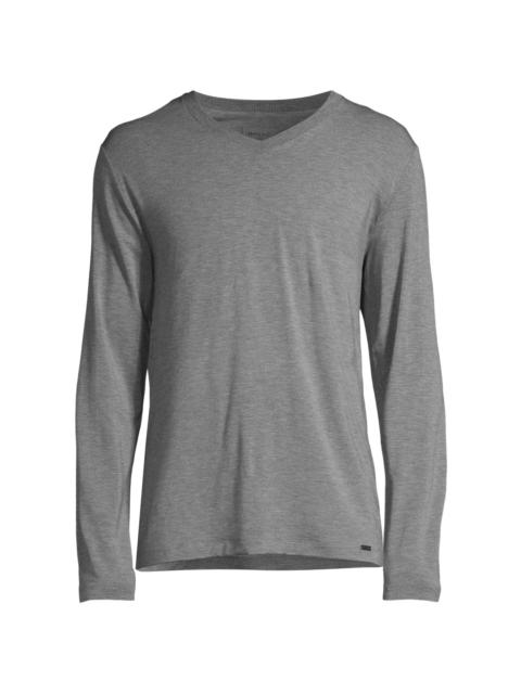 HANRO Men's Casuals Long-Sleeve V-Neck T-Shirt - Stone Melange