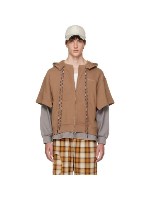 We11done Brown & Gray Layered Double String Zip-Up Hoodie